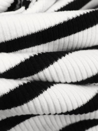 White/Black Polyester/Lycra Horizontal Stripe Weave 1x1 Rib Knit - NY Designer - 56W