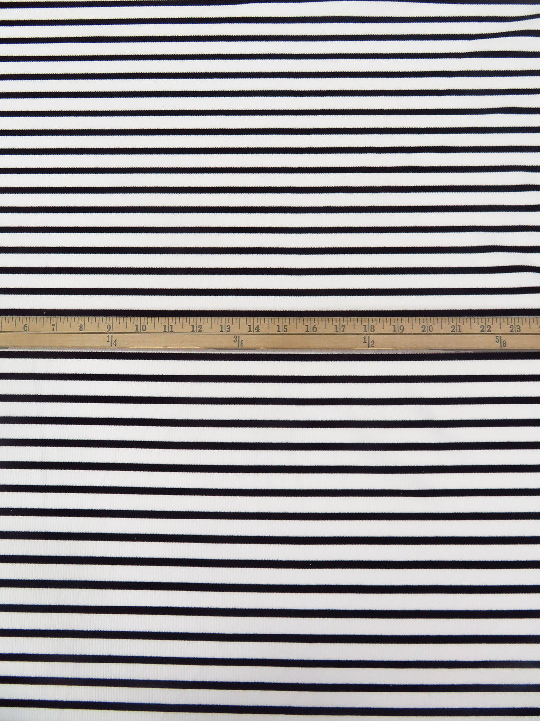 White/Black Polyester/Lycra Horizontal Stripe Weave 1x1 Rib Knit - NY Designer - 56W