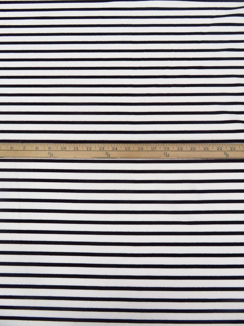 White/Black Polyester/Lycra Horizontal Stripe Weave 1x1 Rib Knit - NY Designer - 56W