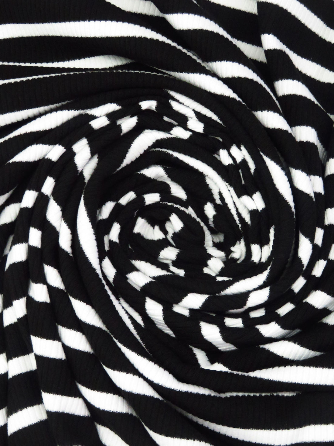 Black/White Polyester/Lycra Horizontal Stripe Weave 1x1 Rib Knit - NY Designer - 58W