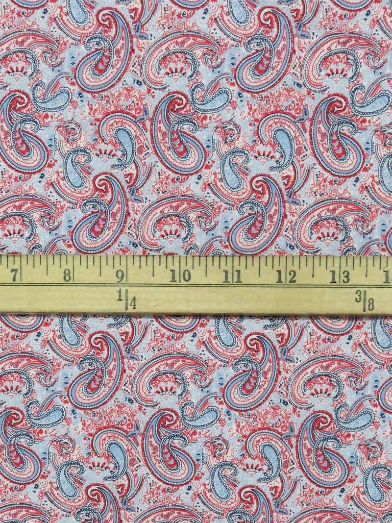 Scarlet/Carolina Blue/Dark Sapphire/White 100% Cotton Paisley Print Poplin Shirting 56W