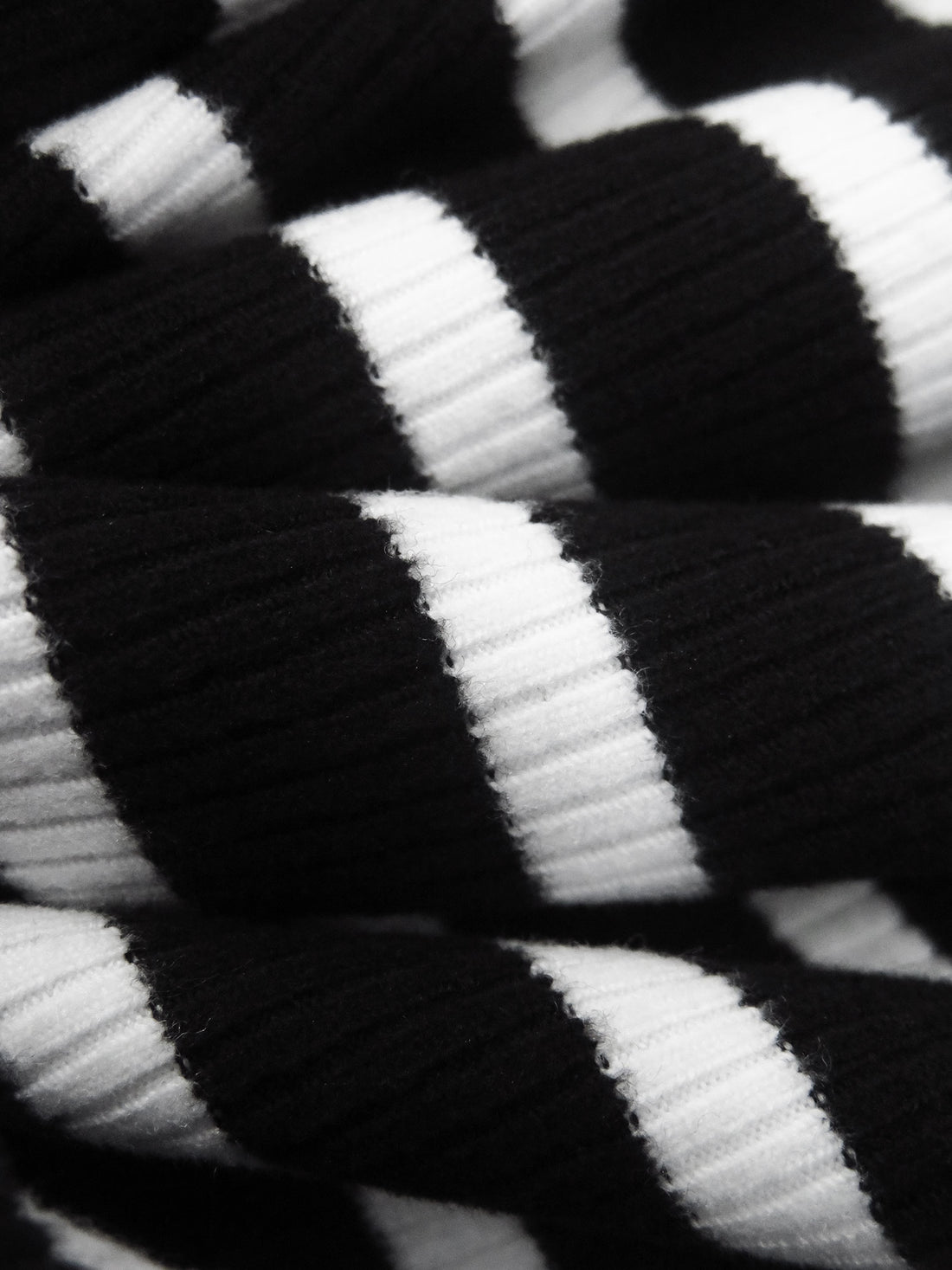Black/White Polyester/Lycra Horizontal Stripe Weave 1x1 Rib Knit - NY Designer - 58W