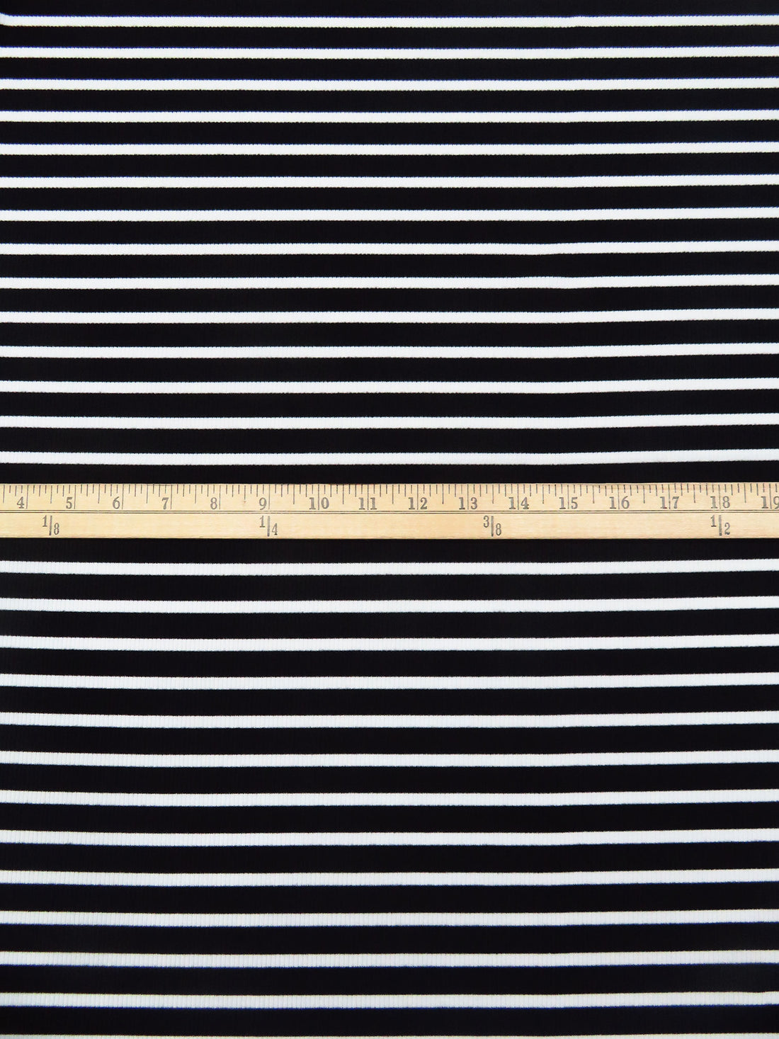 Black/White Polyester/Lycra Horizontal Stripe Weave 1x1 Rib Knit - NY Designer - 58W