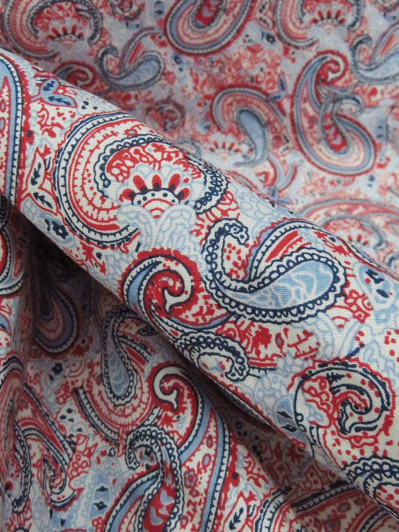 Scarlet/Carolina Blue/Dark Sapphire/White 100% Cotton Paisley Print Poplin Shirting 56W