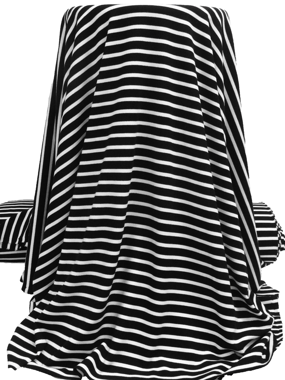 Black/White Polyester/Lycra Horizontal Stripe Weave 1x1 Rib Knit - NY Designer - 58W