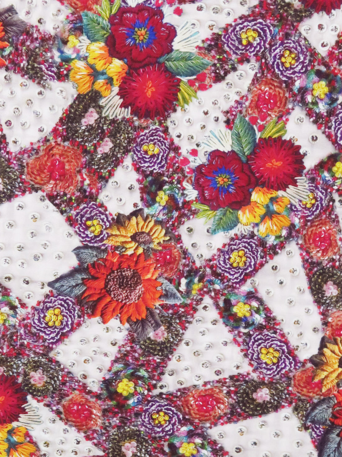 Shadow Lavender/Deep Magenta/Sunflower Yellow/Multi 100% Rayon Floral Patchwork Embroidery Print Challis 56W