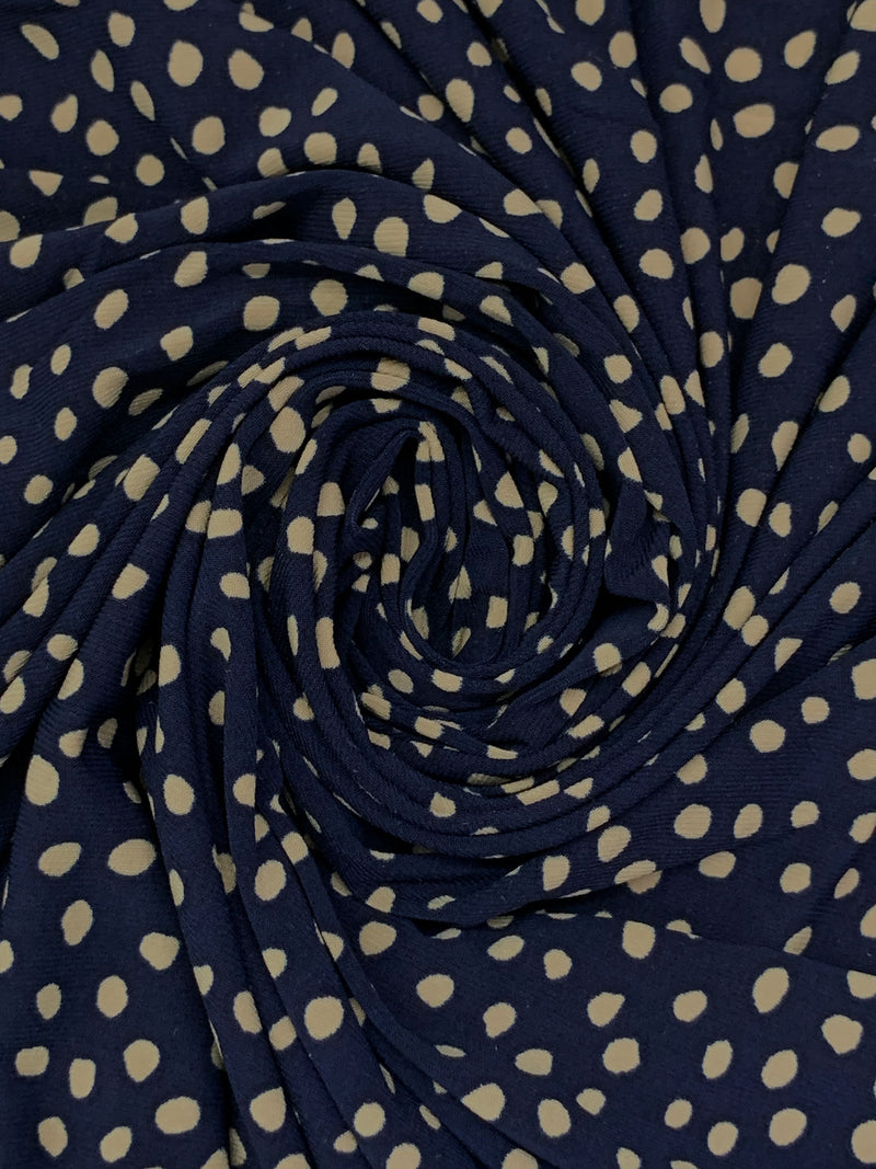 Navy/Tan Polyester/Lycra Scattered Dots Print ITY Knit 56W