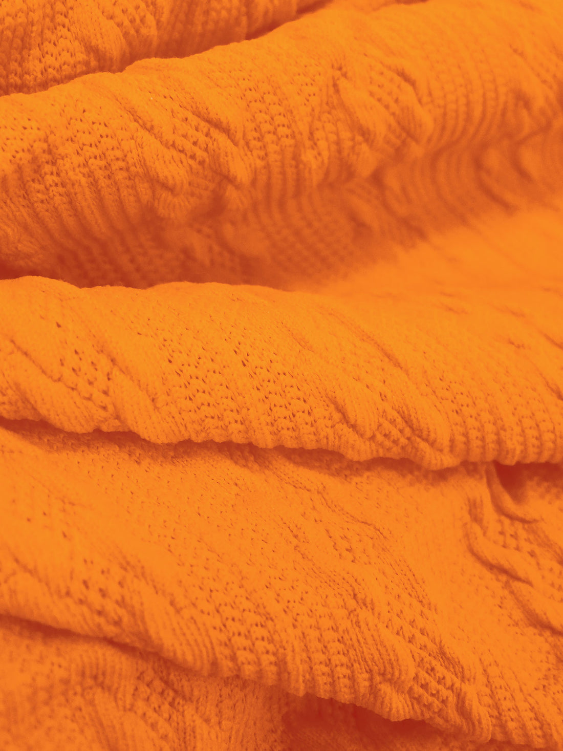 Vivid Carrot Orange Polyester/Lycra Jacquard Cable-Look Stripe Weave Double Knit - NY Designer - 60W