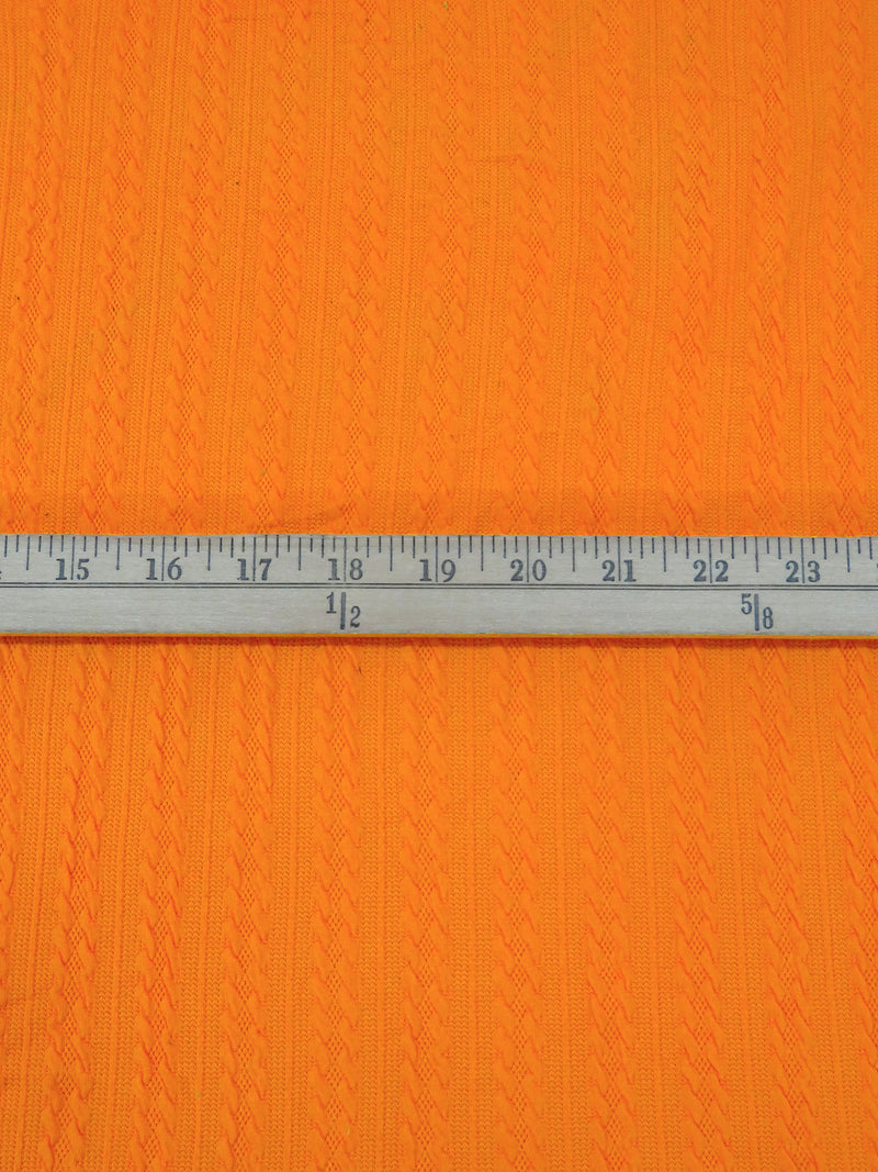 Vivid Carrot Orange Polyester/Lycra Jacquard Cable-Look Stripe Weave Double Knit - NY Designer - 60W