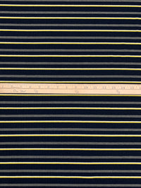 Dark Navy/Gray/White/Yellow Polyester/Cotton/Lycra Horizontal Stripe Rib Knit 54W