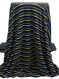 Dark Navy/Gray/White/Yellow Polyester/Cotton/Lycra Horizontal Stripe Rib Knit 54W