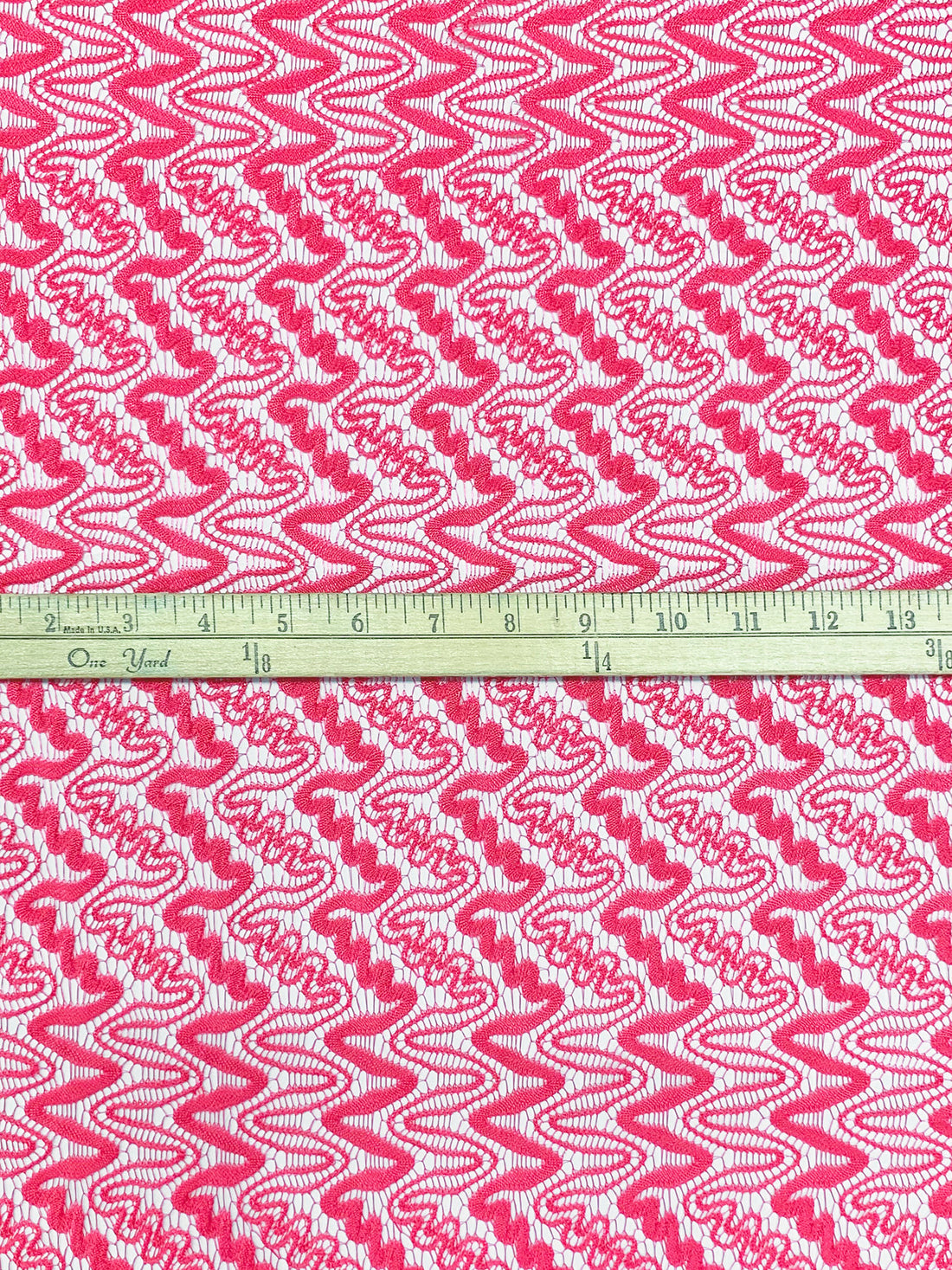 French Pink Polyester/Lycra Vertical Wavy Zig Zag Weave Lace Netting 50W