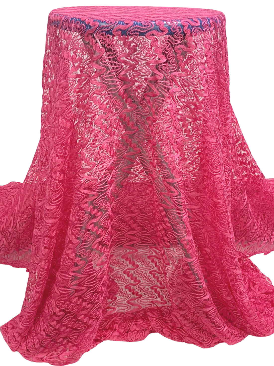 French Pink Polyester/Lycra Vertical Wavy Zig Zag Weave Lace Netting 50W