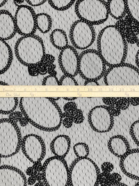 Black/White Nylon/Polyester/Lycra Embellished Dotted Circles & Rosettes On Netting 54W
