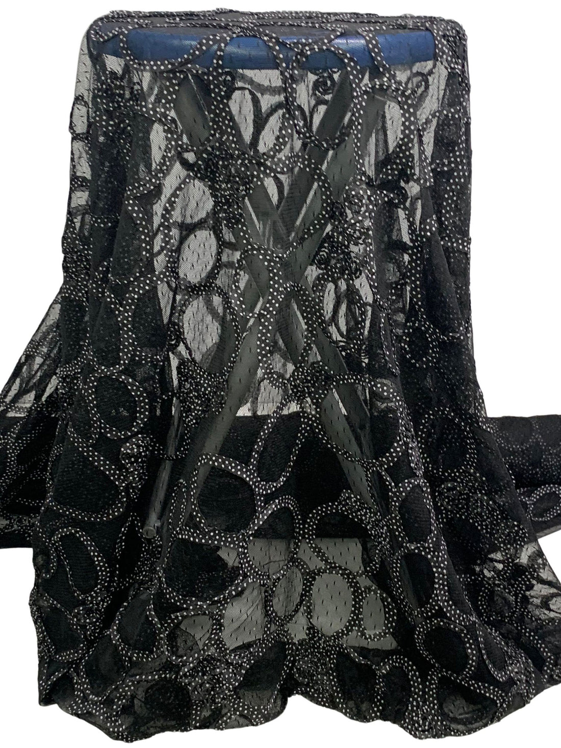 Black/White Nylon/Polyester/Lycra Embellished Dotted Circles & Rosettes On Netting 54W