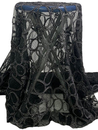 Black/White Nylon/Polyester/Lycra Embellished Dotted Circles & Rosettes On Netting 54W