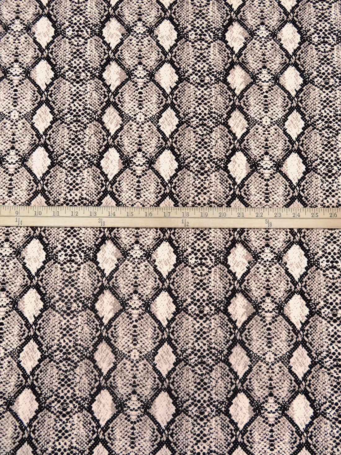Cream/Black/Putty Gray Polyester/Lycra Snakeskin Print Brushed Jersey Knit 61W