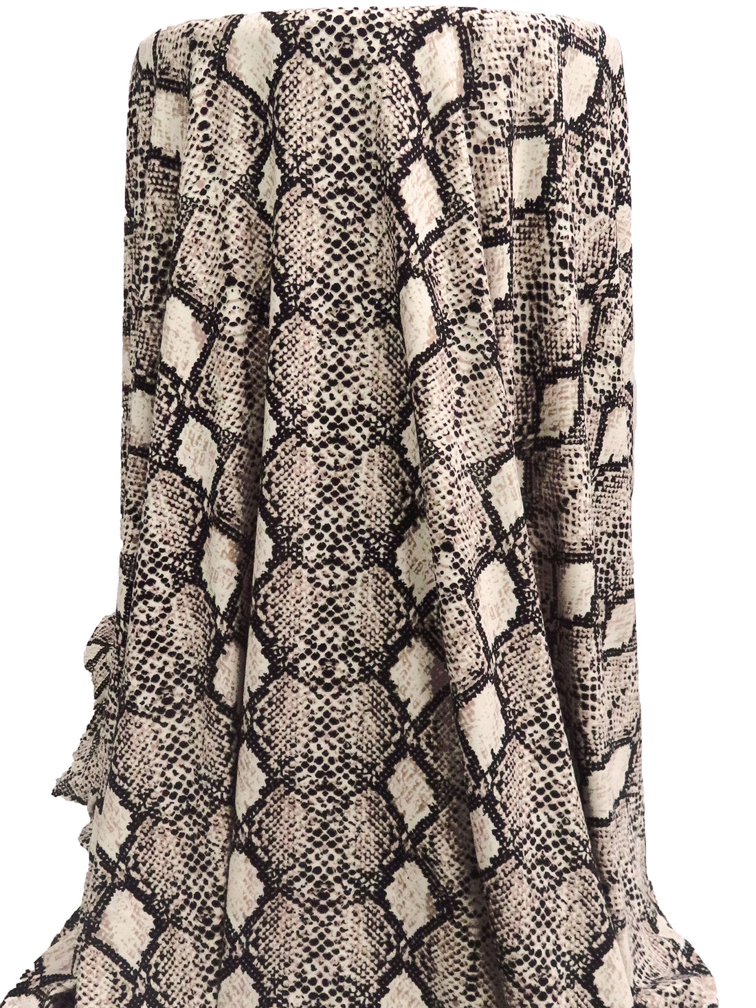 Cream/Black/Putty Gray Polyester/Lycra Snakeskin Print Brushed Jersey Knit 61W