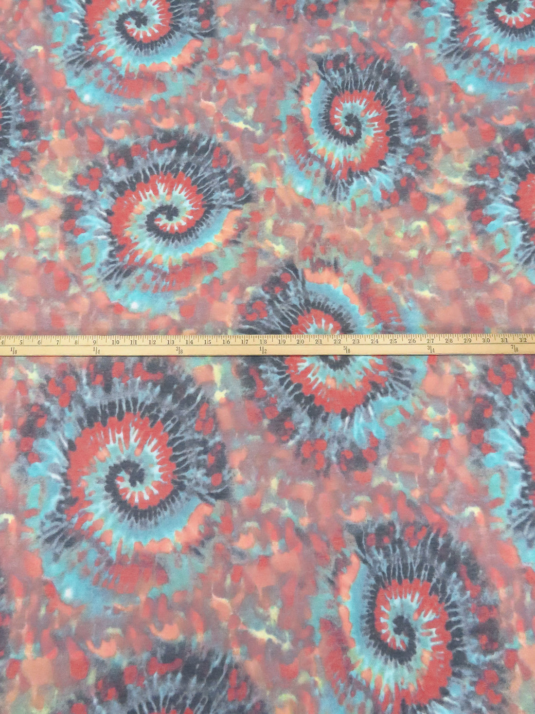 Coral/Pearl Aqua/Brick Red/Multi Polyester/Cotton Tie-Dyed Look Print French Terry Knit 58W