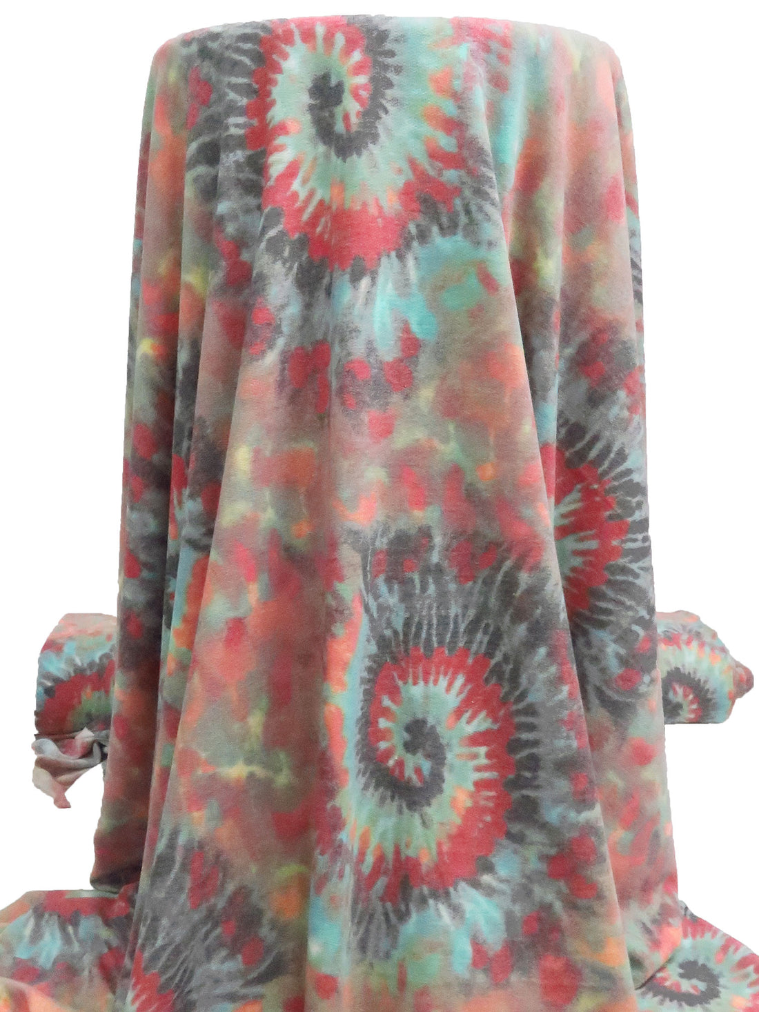 Coral/Pearl Aqua/Brick Red/Multi Polyester/Cotton Tie-Dyed Look Print French Terry Knit 58W