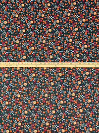 Gunmetal/Persimmon/Blizzard Blue 100% Cotton Ditsy Floral Print Sateen Shirting 58W