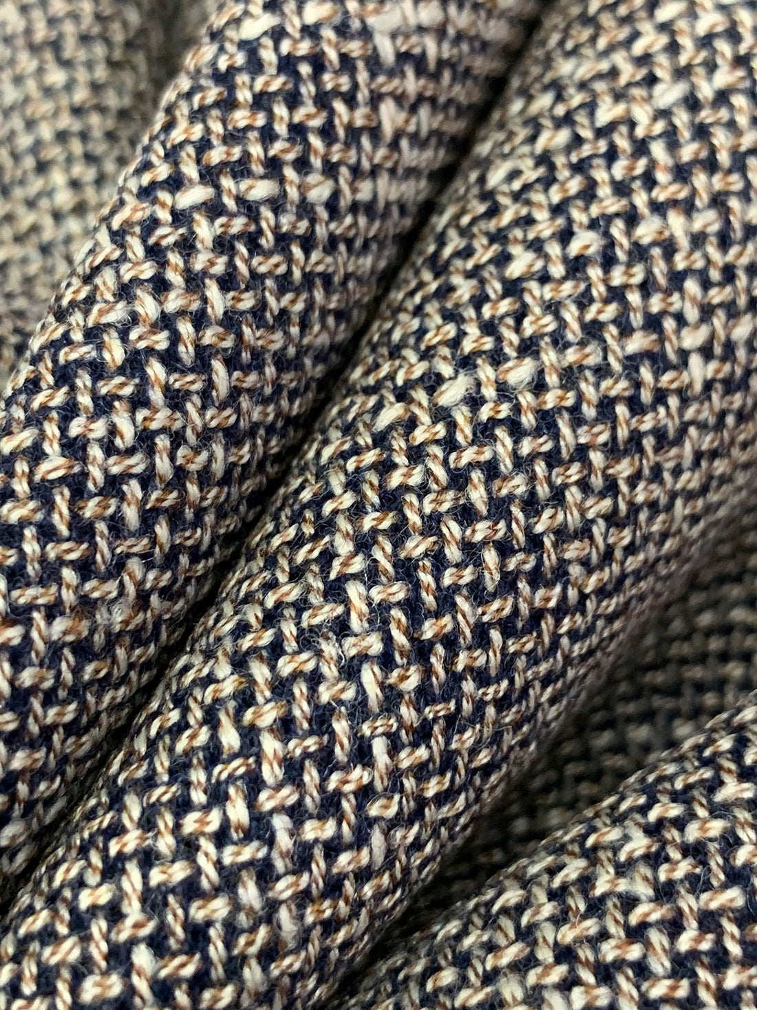 Parchment/Navy 100% Wool Tweed Basketweave Suiting - NY Designer - 56W