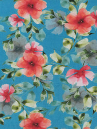 Pacific Blue/Living Coral/Meadow Green/Multi 100% Rayon Floral Print Challis 58W