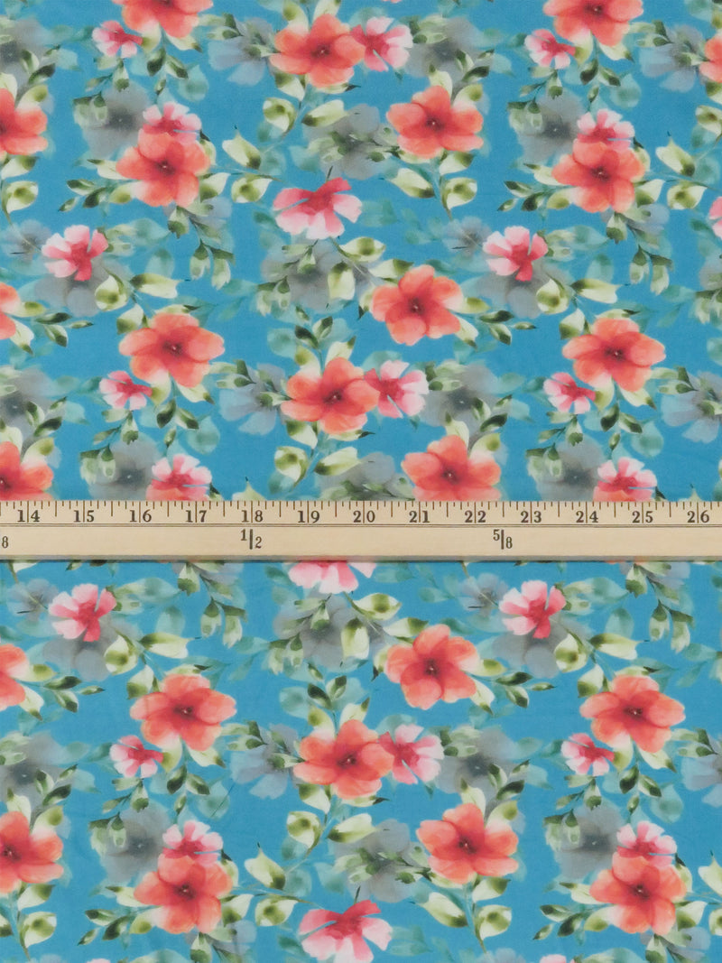 Pacific Blue/Living Coral/Meadow Green/Multi 100% Rayon Floral Print Challis 58W