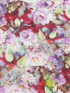 Cardinal Red/Lilac/Taffy Pink/Multi 100% Rayon Watercolor Floral Print Challis 58W