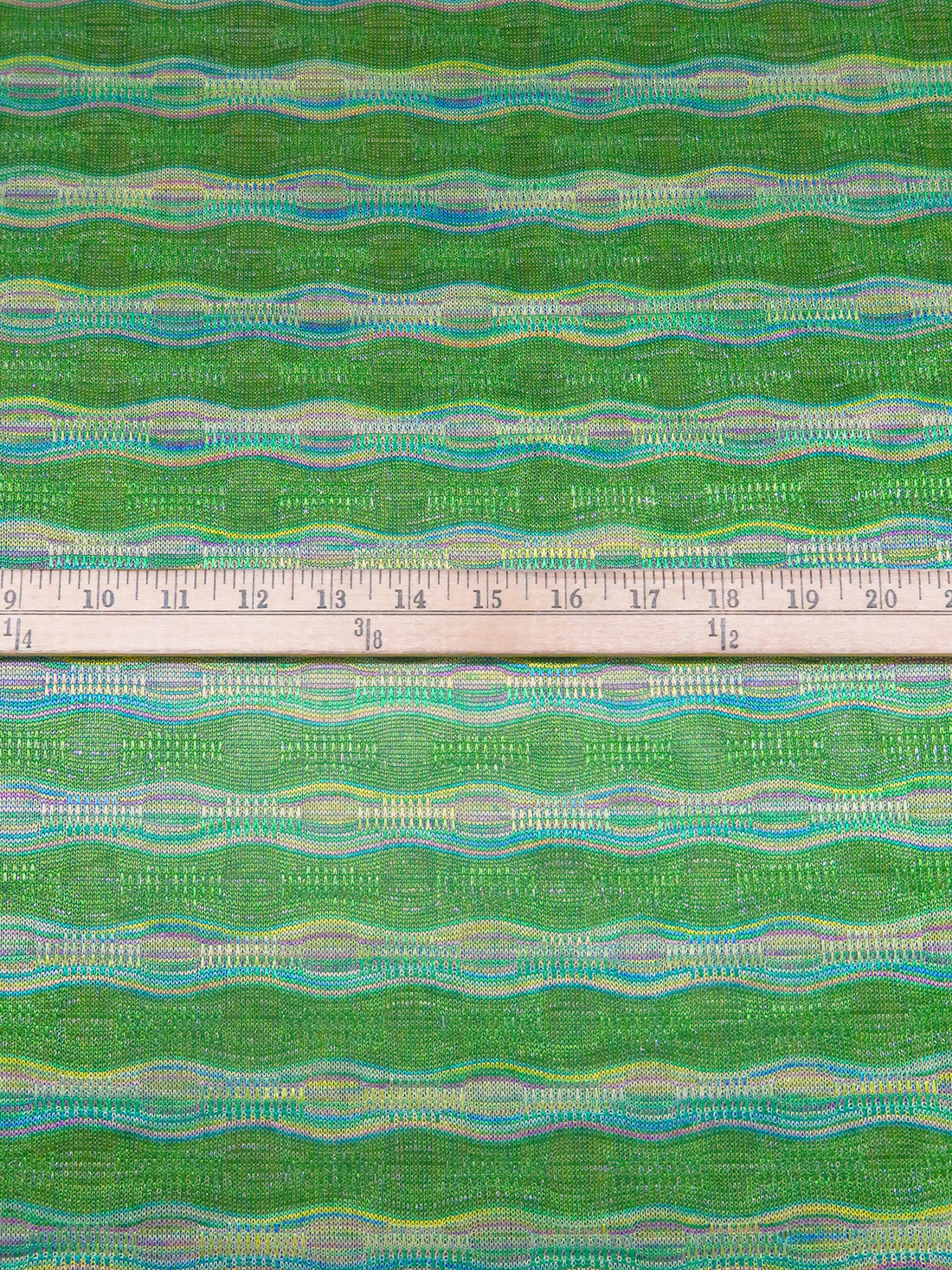 Dark Green/Lemon-Lime/Teal/Multi Polyester/Metallic Abstract Horizontal Stripe Weave Novelty Knit 62W