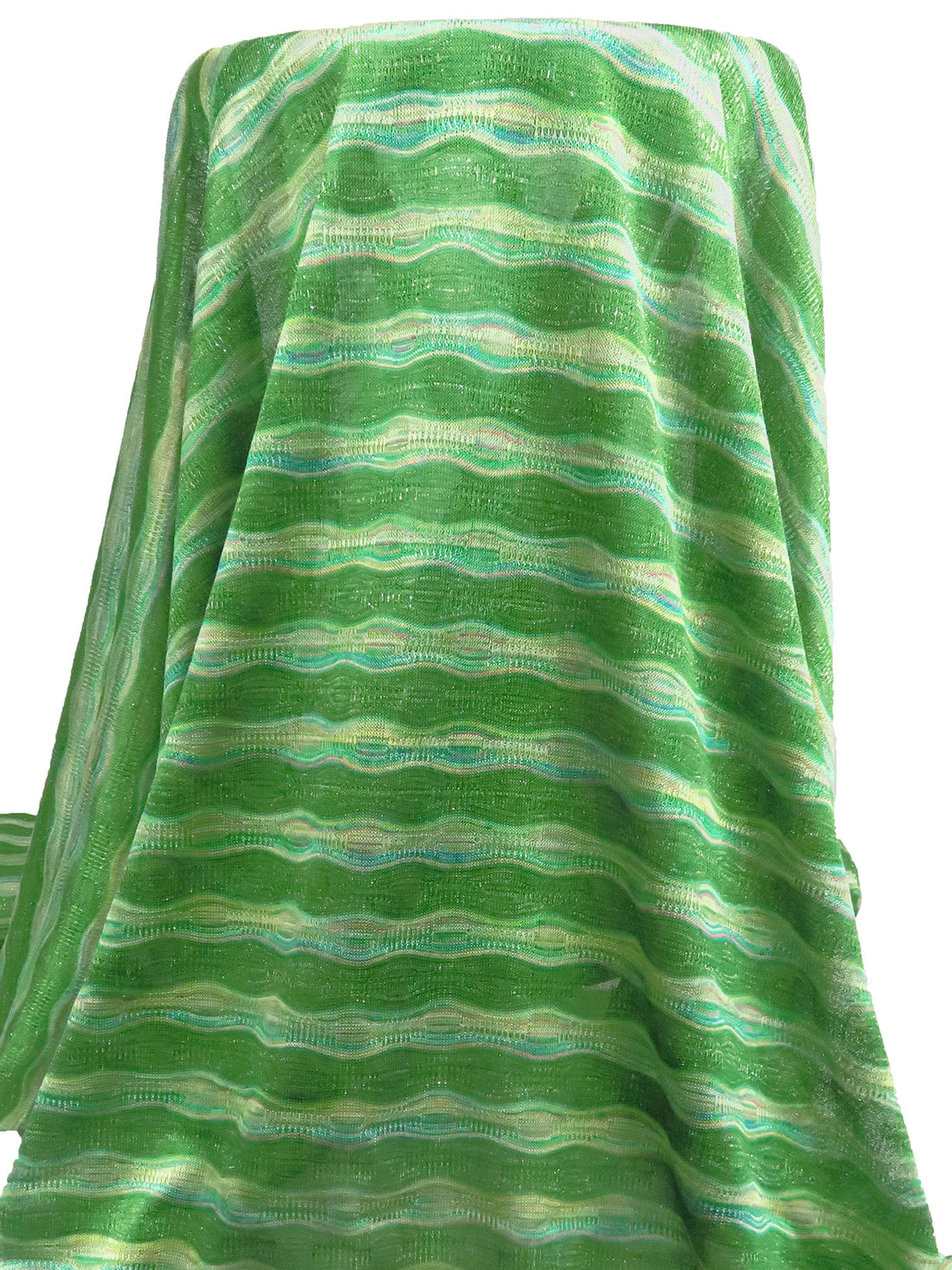Dark Green/Lemon-Lime/Teal/Multi Polyester/Metallic Abstract Horizontal Stripe Weave Novelty Knit 62W