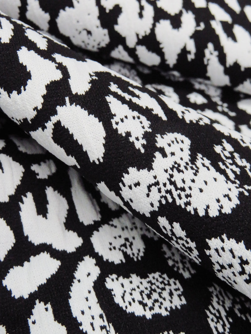 Black/White Polyester/Lycra Animal Jacquard Double Knit - Famous Dress Designer - 54W