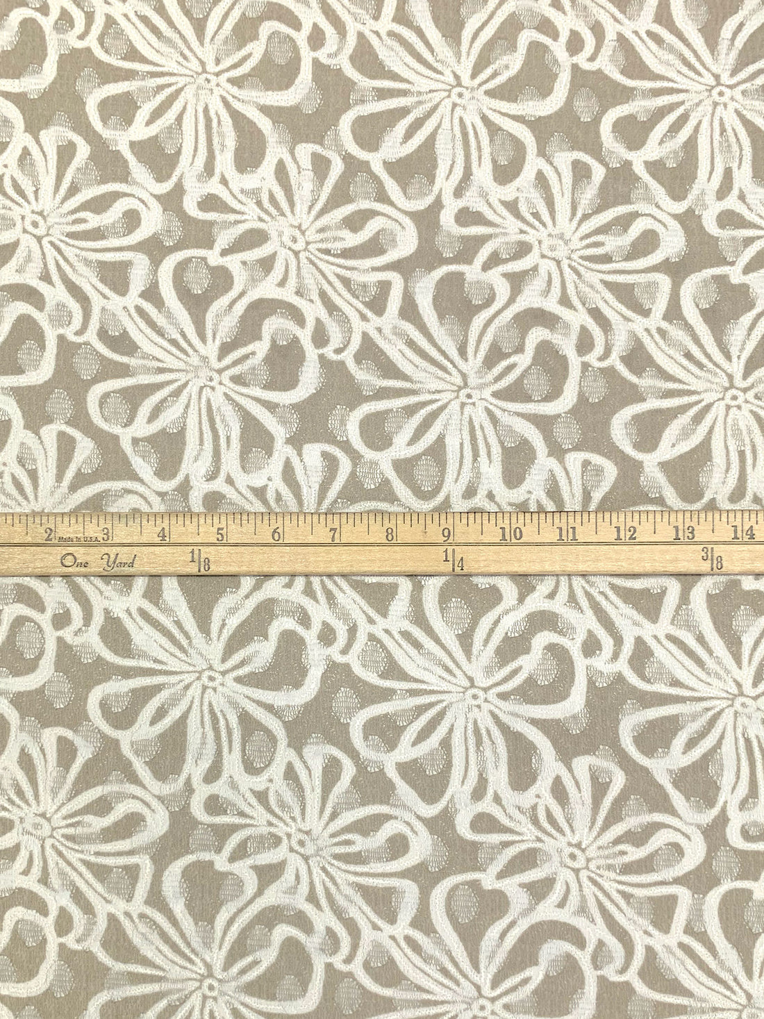 Taupe/Off-White 100% Polyester Floral Lace 52W