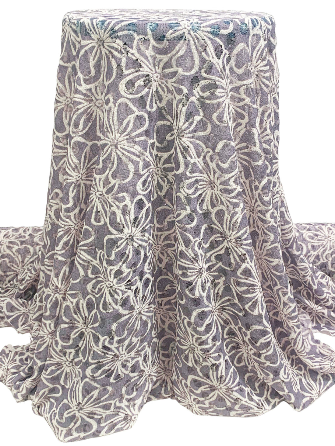 Dark Lavender/Off-White 100% Polyester Floral Lace 52W