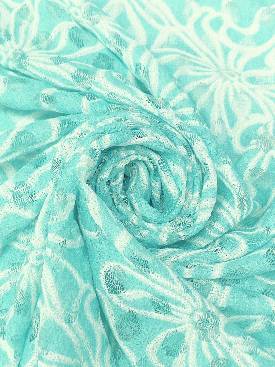 Medium Turquoise/Off-White 100% Polyester Floral Lace 52W