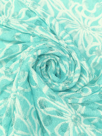Medium Turquoise/Off-White 100% Polyester Floral Lace 52W