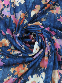 Navy/Magenta/Tiger Orange/Multi 100% Cotton Tie-Dye Floral Bursts Print Voile 56W