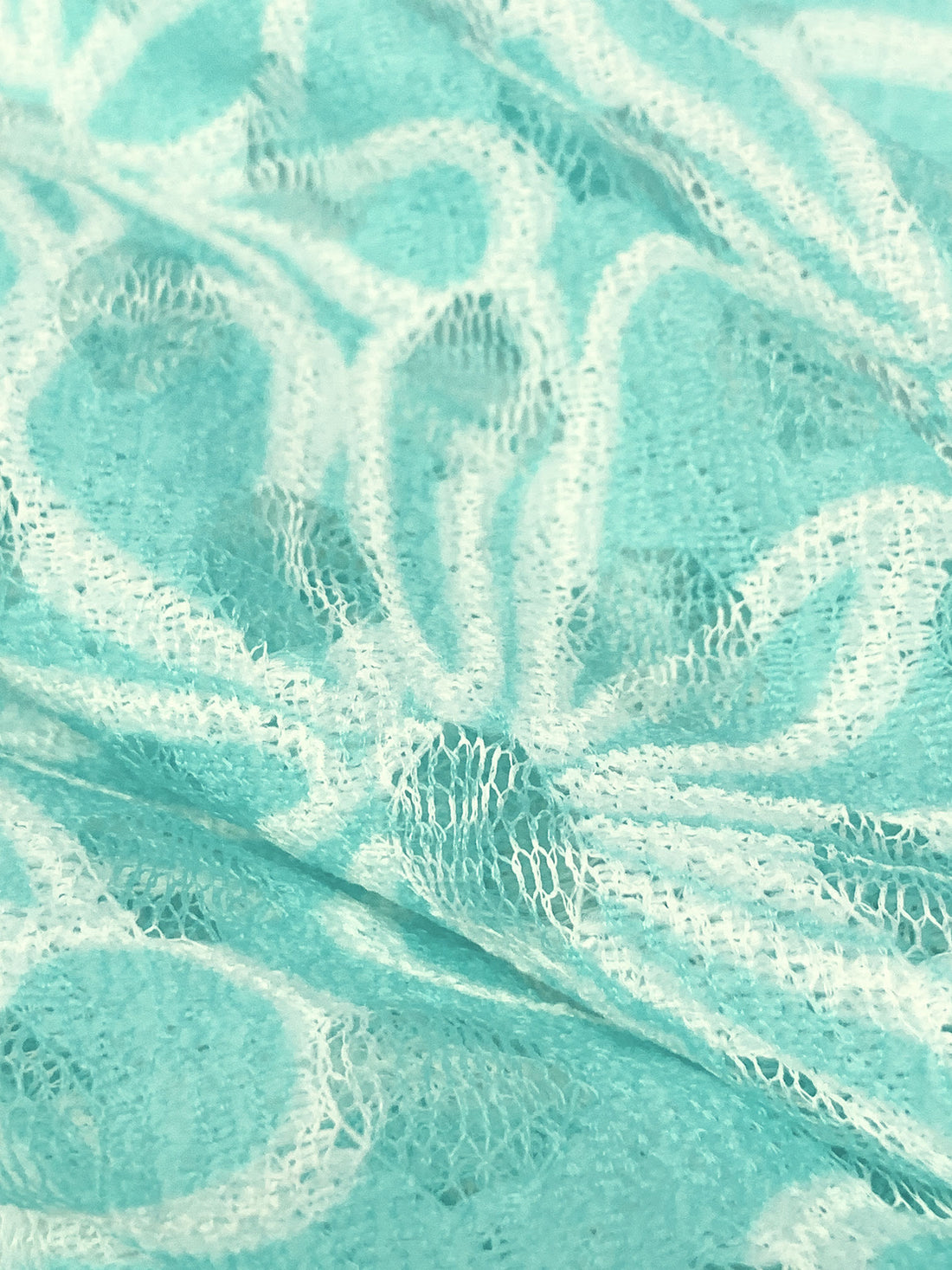 Medium Turquoise/Off-White 100% Polyester Floral Lace 52W