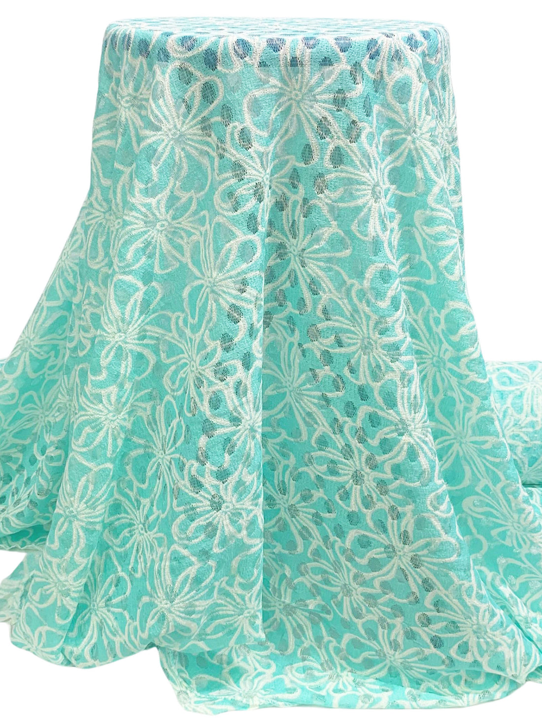 Medium Turquoise/Off-White 100% Polyester Floral Lace 52W