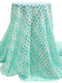 Medium Turquoise/Off-White 100% Polyester Floral Lace 52W