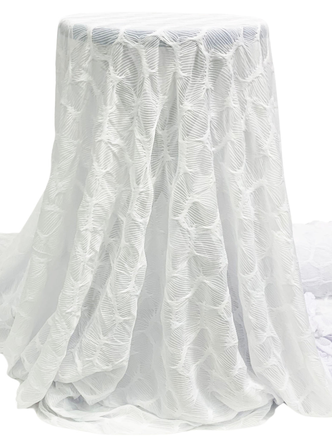 White Polyester/Lycra Pleated Novelty Mesh Knit 56W