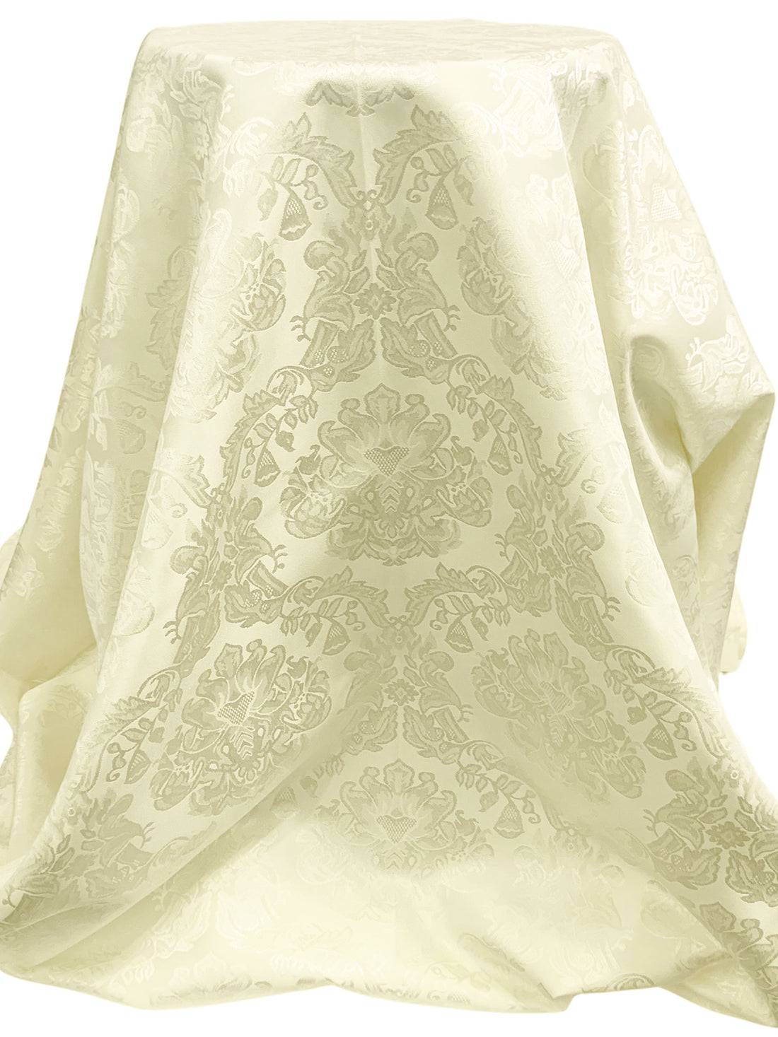 Cream 100% Polyester Floral Damask Weave Brocade 58W