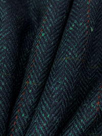 Prussian Blue/Dark Olive/Shadow Blue Wool/Silk Herringbone Windowpane Plaid Flannel Suiting 58W