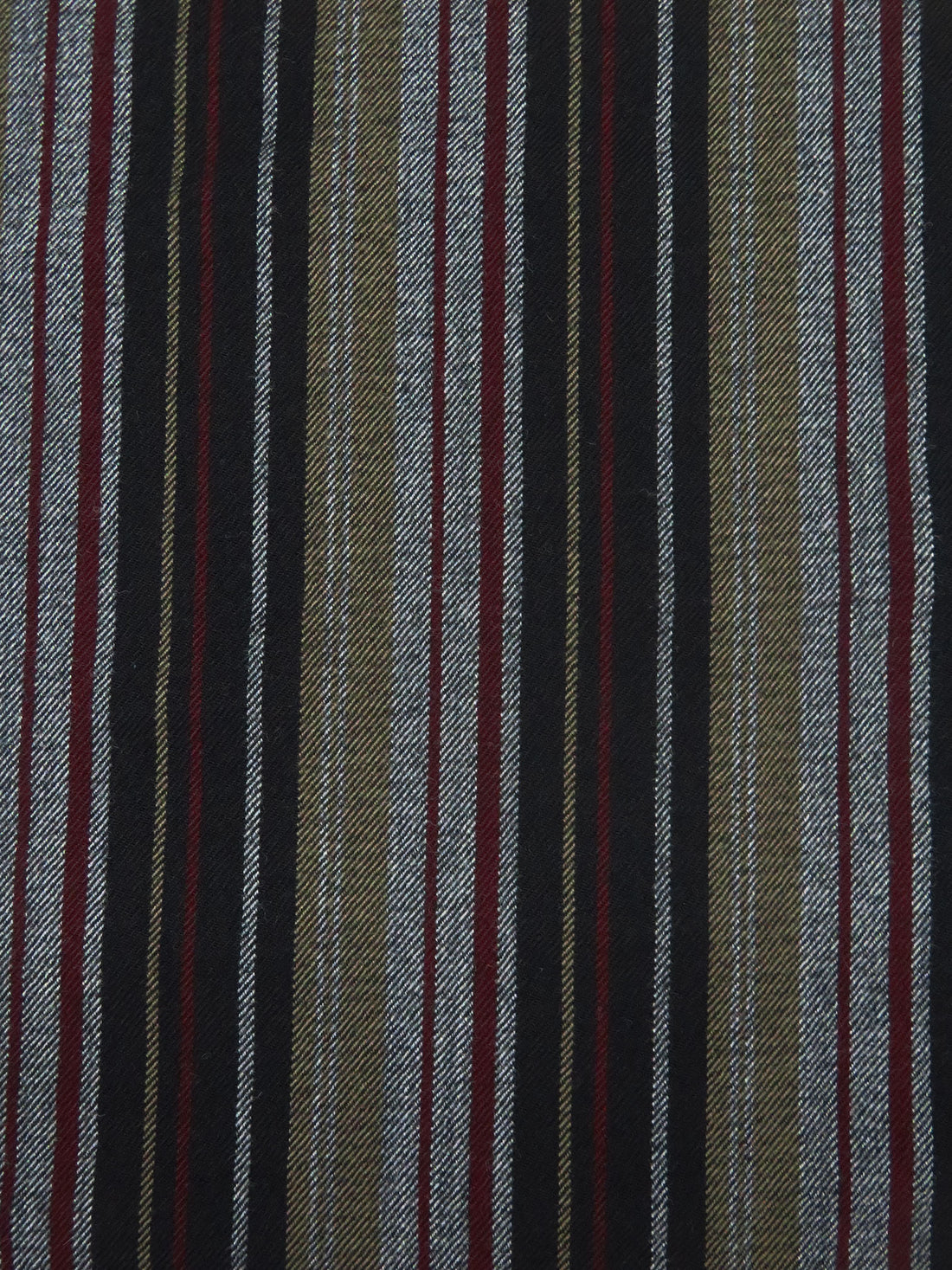 Black/Muted Olive/Dark Maroon/Multi 100% Wool Vertical Stripe Weave Suiting - NY Designer - 54W