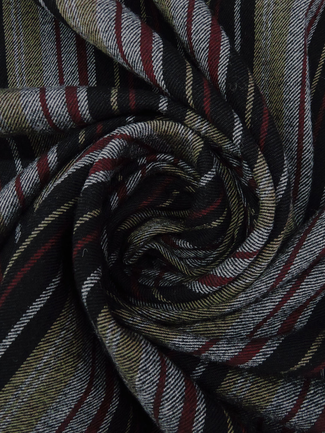 Black/Muted Olive/Dark Maroon/Multi 100% Wool Vertical Stripe Weave Suiting - NY Designer - 54W