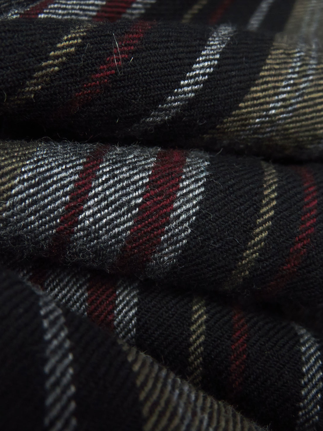 Black/Muted Olive/Dark Maroon/Multi 100% Wool Vertical Stripe Weave Suiting - NY Designer - 54W