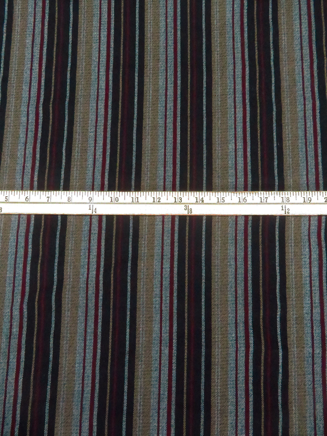 Black/Muted Olive/Dark Maroon/Multi 100% Wool Vertical Stripe Weave Suiting - NY Designer - 54W