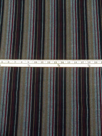Black/Muted Olive/Dark Maroon/Multi 100% Wool Vertical Stripe Weave Suiting - NY Designer - 54W