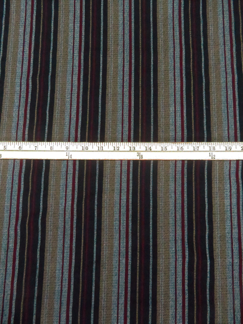 Black/Muted Olive/Dark Maroon/Multi 100% Wool Vertical Stripe Weave Suiting - NY Designer - 54W
