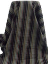 Black/Muted Olive/Dark Maroon/Multi 100% Wool Vertical Stripe Weave Suiting - NY Designer - 54W